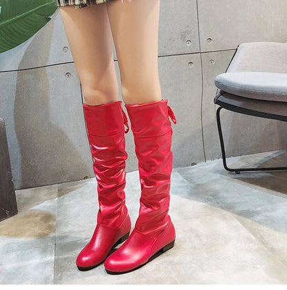 Knee High Boots, in Red, Black, and White, Tall Boots with Low Heel