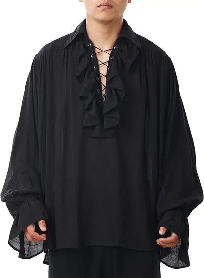 Medieval Halloween Costume Shirts, Autumn Casual Shirts, Steampunk,  Long Ruffled  Sleeve, Gothic Shirt