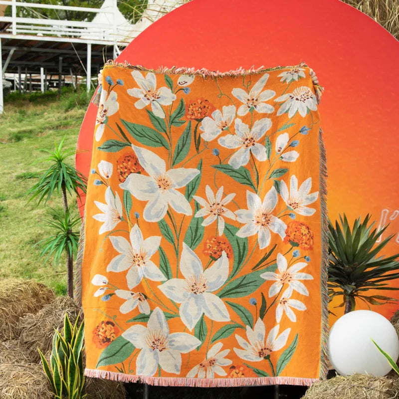 Boho Floral Tapestry, Nordic Plaid Blankets with Fringe. Comes in 10 designs