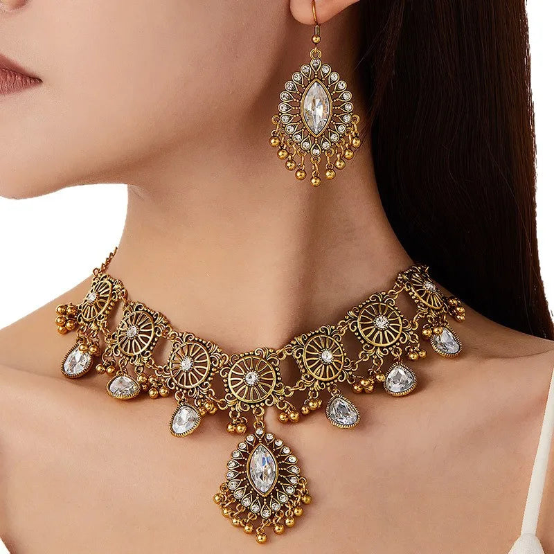Vintage Dubai Indian Tassel Beaded Pendant Jewelry Sets Dangle earrings that match Necklace Pendant