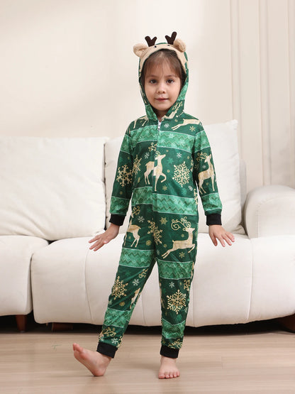 Family Rompers pajamas, hooded, zipper front, long sleeves and long pant legs, Comes in Red and Green