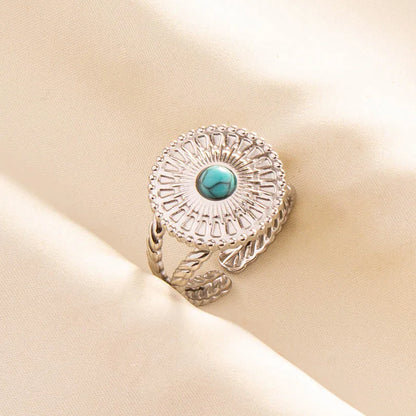 1pc Boho Turquoise Ring Stainless Steel Light Blue Gemstone Silver Adjustable Ring