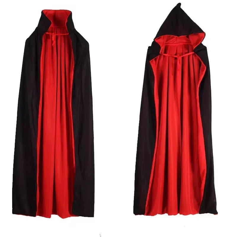 Halloween Women/Men's Hooded Cape Black and Red Reversible
