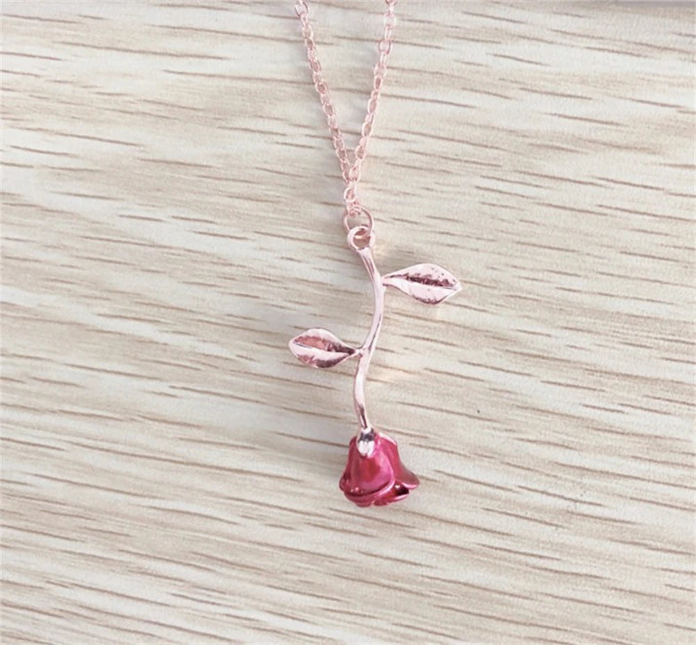 3D Rose Flower Necklace  Unique Gift