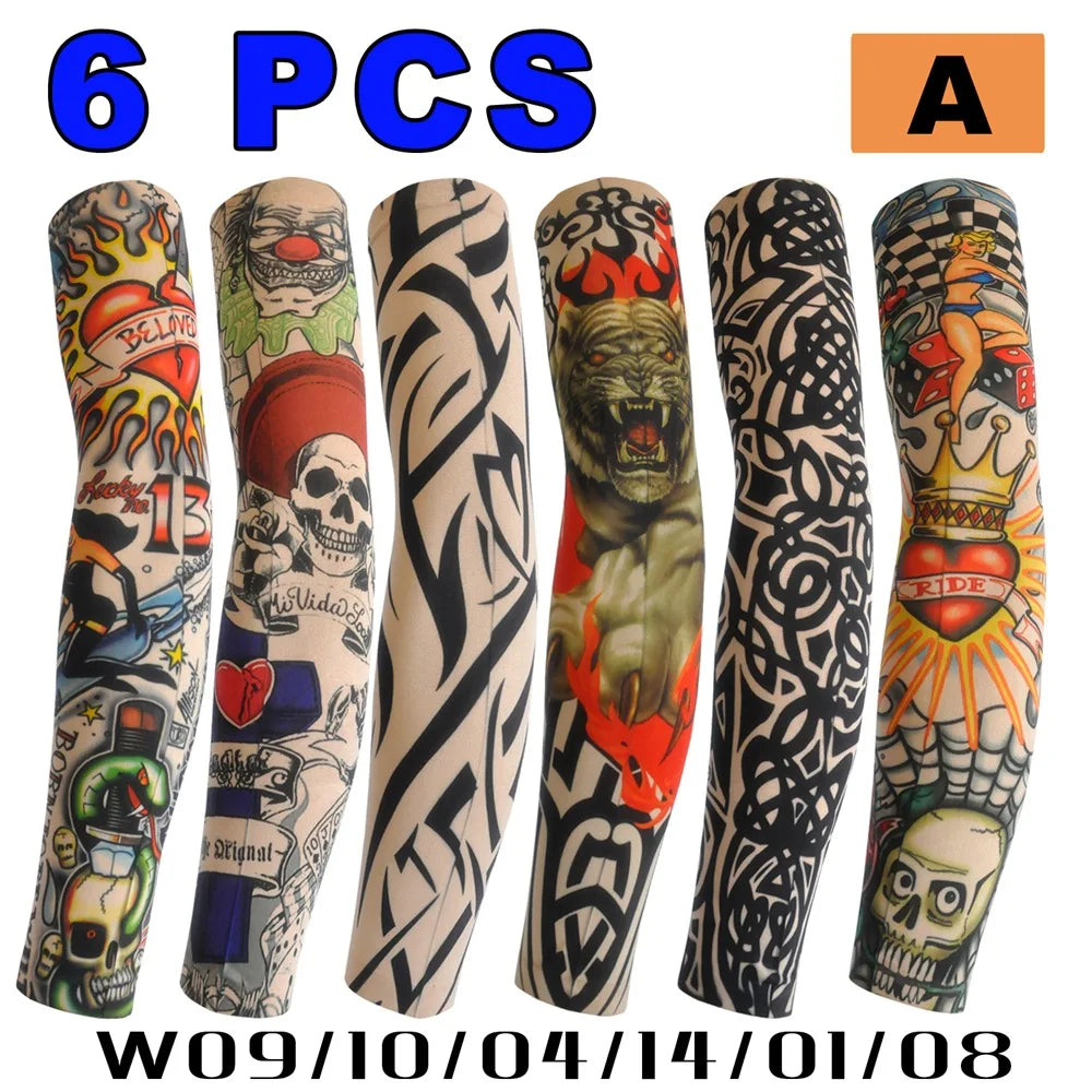 6 PCS Tattoo Sleeve for Men or Women Anti-Sunburn Sleeve Elastic Outdoor