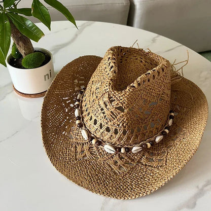 Bohemian 100% Recycles Paper Cowboy Hats with Wooden Beads and Shells Western wear 8 choices