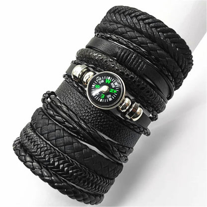 10 Pcs/set Black Wrapped and Woven Handmade Bracelets Male or Women Leather Bracelets