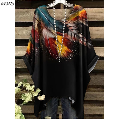 30 Different Style Bohemian Floral Tunics Plus Size to 3XL, 30 Vibrant Colors, Open Round Neck, Hankie Hem, Loose baggy sleeves