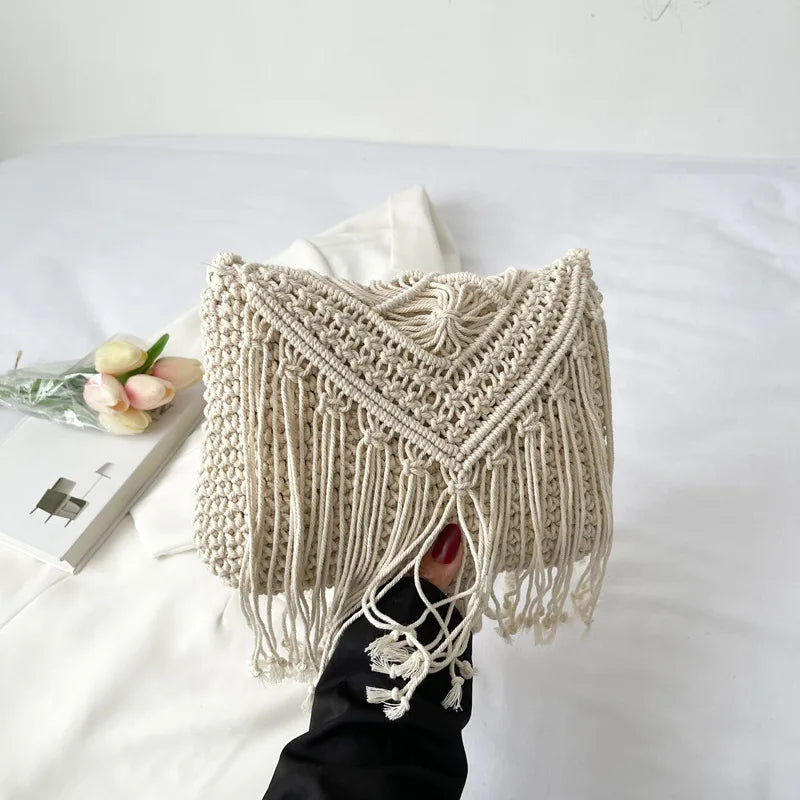 Cotton Woven Crossbody Bags  Small Tassel Handbag Messenger Bags