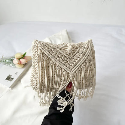 Cotton Woven Crossbody Bags  Small Tassel Handbag Messenger Bags