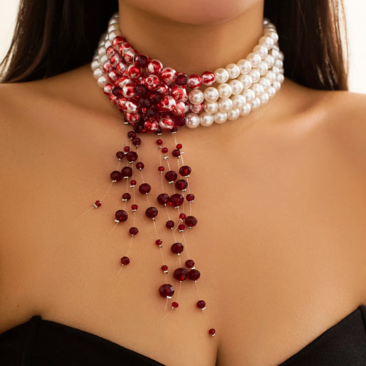 Halloween Gothic Multi-Layered Imitation Pearl Clavicle Necklace