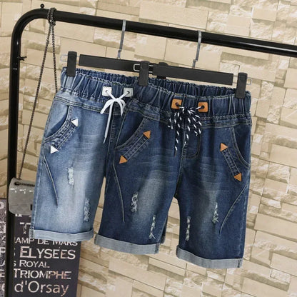 Denim Shorts Up to 5XL,  knee length, pockets, stretch waist