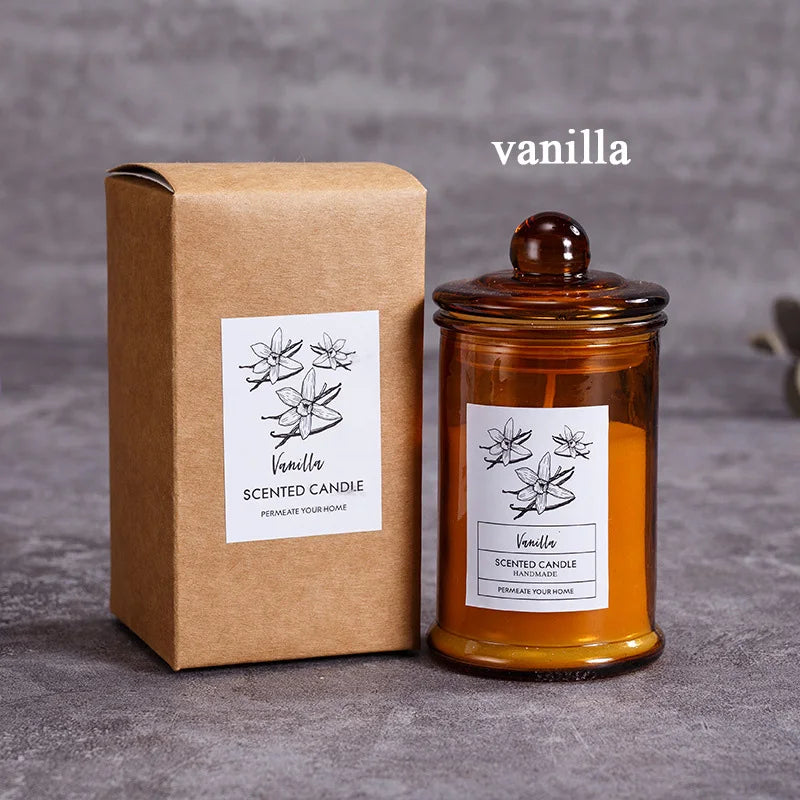 Vintage Glass Jar Scented Candle Essential Oils Soy Wax Candle Aromatherapy