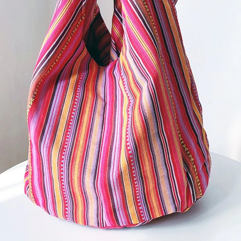 Bohemian Canvas Shoulder Crossbody Bag, Large Capacity, Ethnic Style Tote Bag