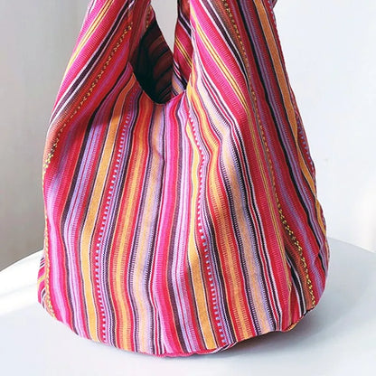 Bohemian Canvas Shoulder Crossbody Bag, Large Capacity, Ethnic Style Tote Bag
