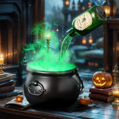 1 Set. Halloween Witch Cauldron with LED Light & Fog Mist Maker.  Skeleton in Cauldron for Spooky Hocus Pocus Decoration
