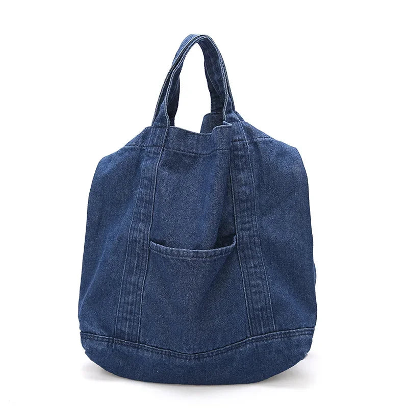 Large Capacity Denim Crossbody Shoulder Bag or Short Handle Handbag