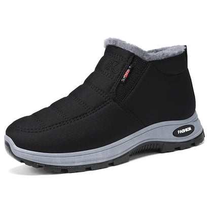 Waterproof Plush, Warm Ankle Snow Boots in Red, Black, Blue, Green, and Tan.
