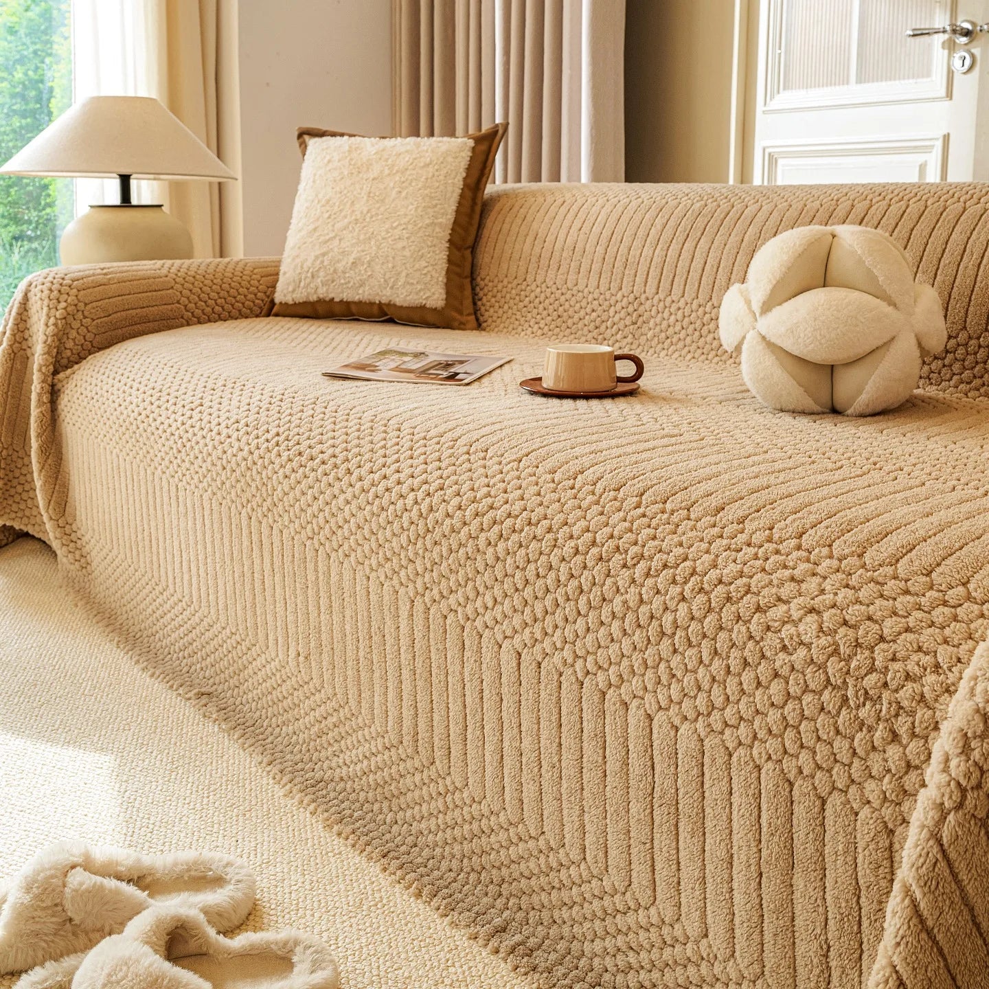 1pc Bohemian Jacquard Warm Tuffed Fleece Sofa Blanket