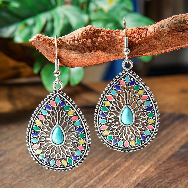 Vintage Tibetan Silver Geometric Turquoise Drop Dangle Earrings. 34 Variations