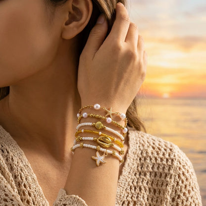 6 Pcs Bohemian Shell Starfish Beaded Bracelet