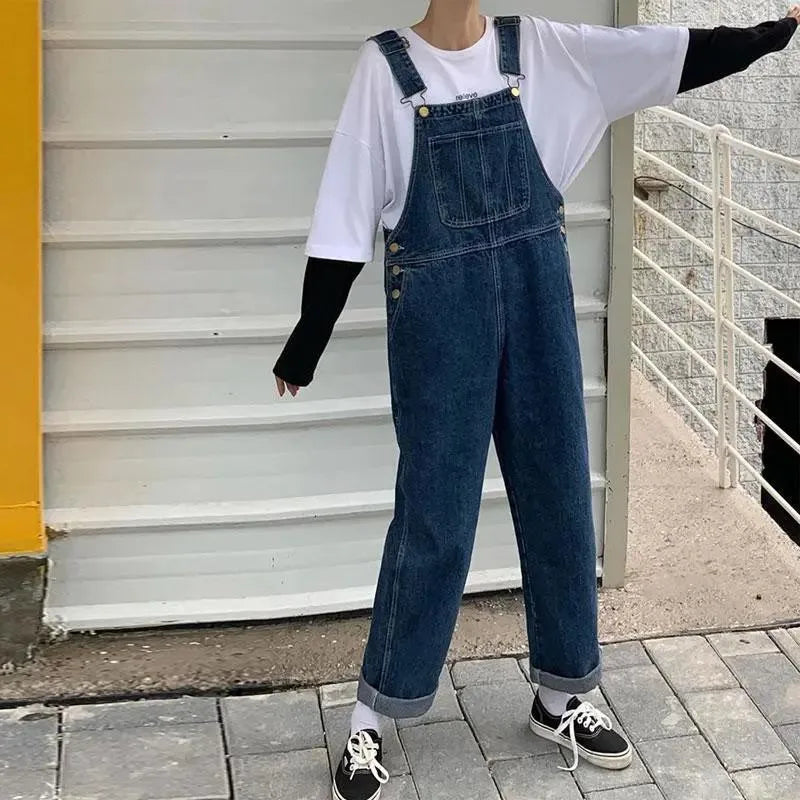 Sizes to 5XL...Retro Denim Overalls, Big Pockets, Loose Denim