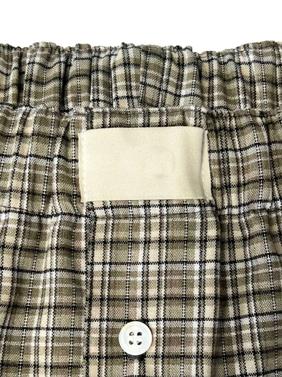 Retro Plaid Print Elastic Low Waist Button Front Loose Boxers