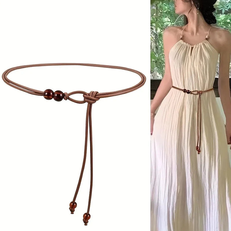 1pc Boho Waist Cincher Adjustable Slim Belt with Brown Bead Accents In various Colors