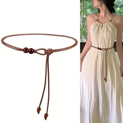 1pc Boho Waist Cincher Adjustable Slim Belt with Brown Bead Accents In various Colors