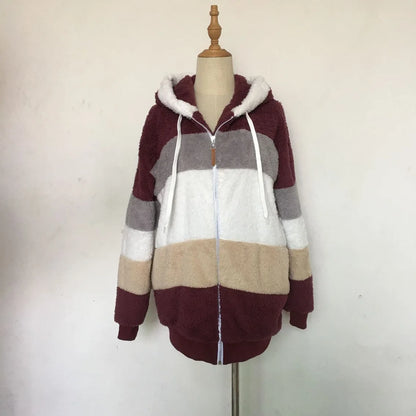 Oversized Warm Plush Jacket with Pockets, Hood, and Zipper Front, Loose, Cozy Fit. comes in 10 Colors