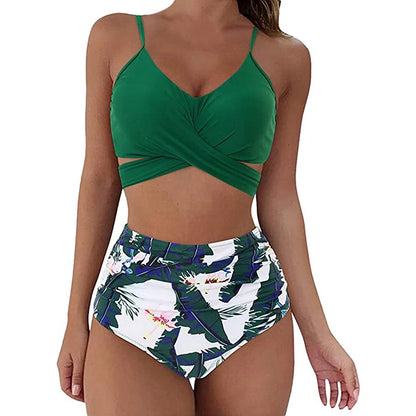 Sizes to 2XL, 12 Colors, Slimming Bikini Set, High Waisted Swimwear, 2 Pieces