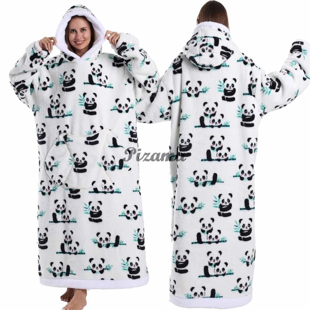 Super Long Flannel Pullover Night Shirt with Pocket and Hood, Super Snuggly for Men and Women, 12 Different Prints