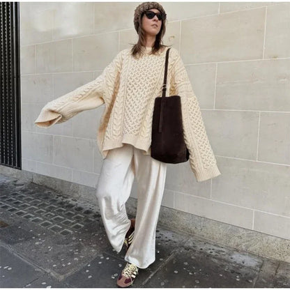 Long Sleeve Prairie Sweater Chic Solid Vintage Oversize Turtleneck Pullover