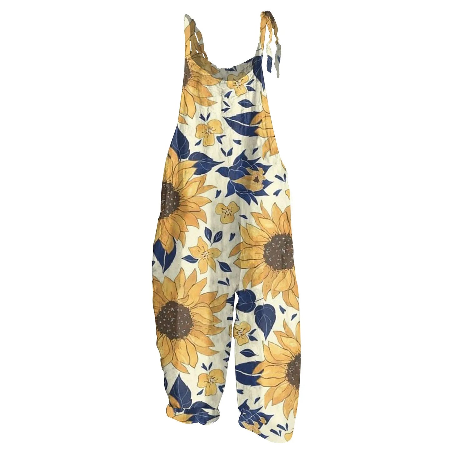 Sunflower Pattern Jumpsuits Casual Loose, Shoulder string ties; Variety of patterns