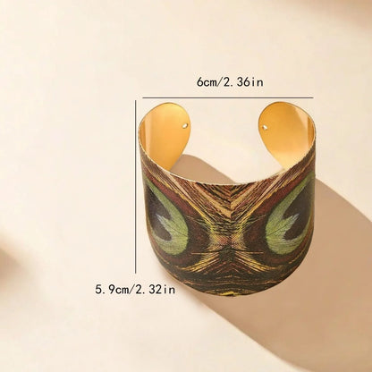 Bohemian retro bracelet peacock feather print opening adjustable bracelet