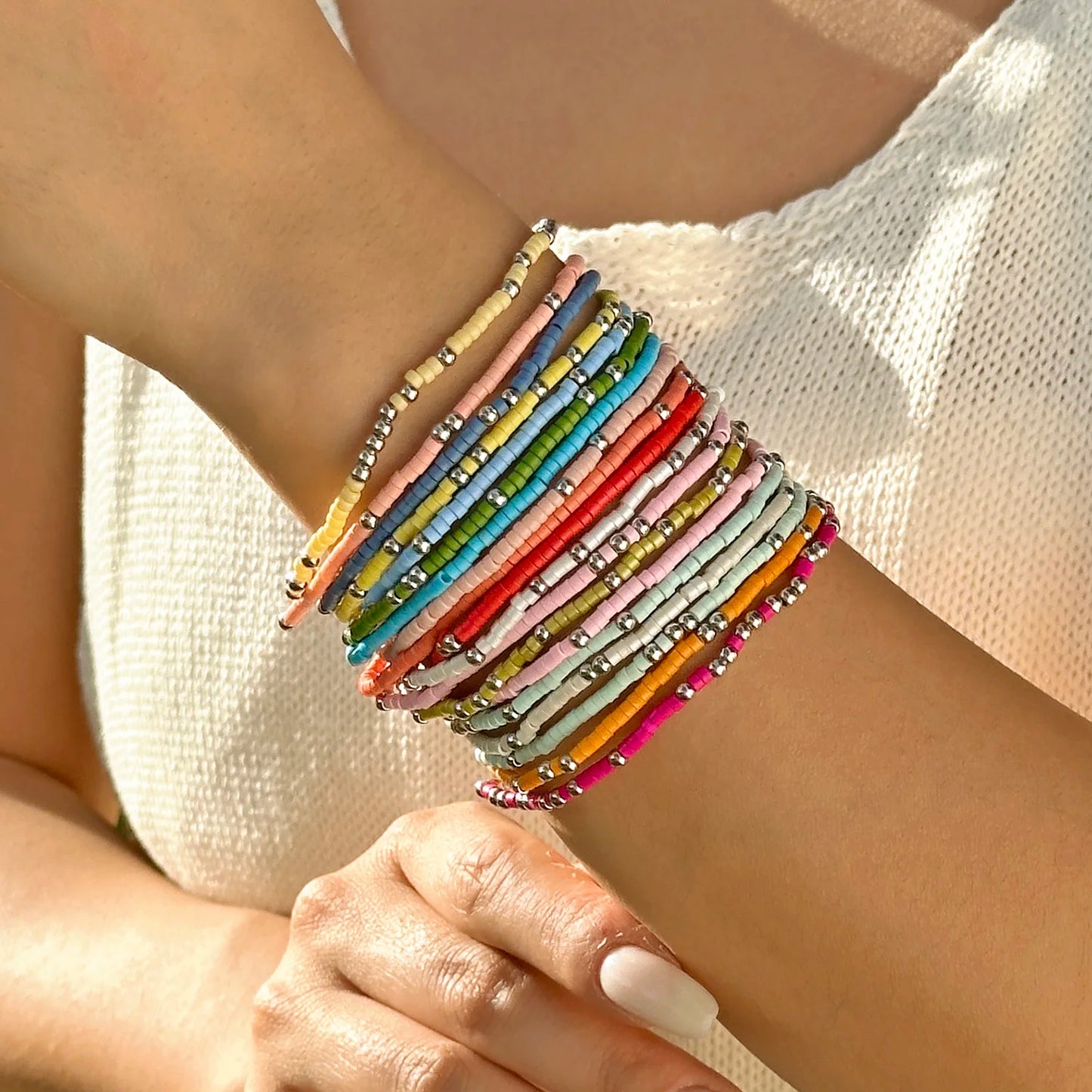 Bohemian Style Beaded Bracelets Set, Colorful Beads, Stretchy Strand Chain, Stacked Bracelets