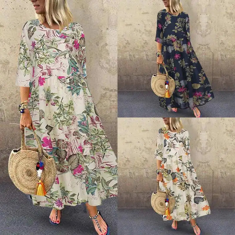 3/4 sleeve Bohemian Elegant Casual Oversized Caftan Dress. Various designs