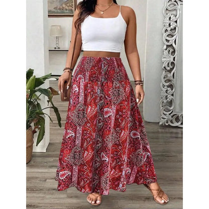 Sizes to 4XL  Bohemian Maxi Skirt with Elastic Waistband