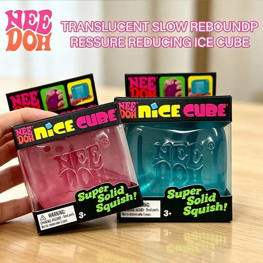 Needoh Nice Clear Cube, Solid Squishy Stress Relief, Squeeze Fidget Toy, Slow Rebound