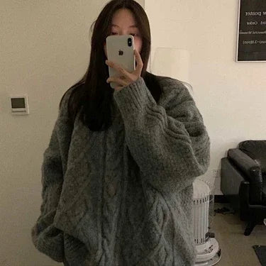 Thick Warm Cable Knit Oversized Pullover Sweater, 2 Colors