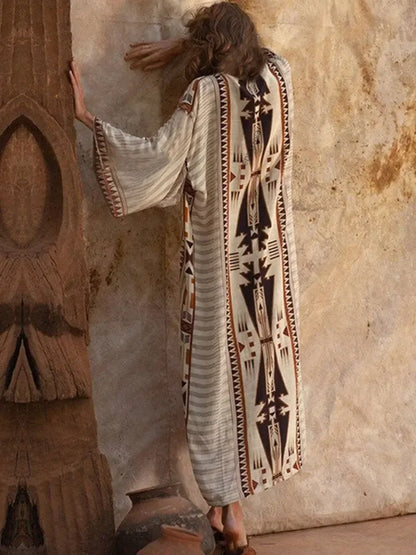 Bohemian Printed Cover-ups Elegant Belted Kimono Plus Size