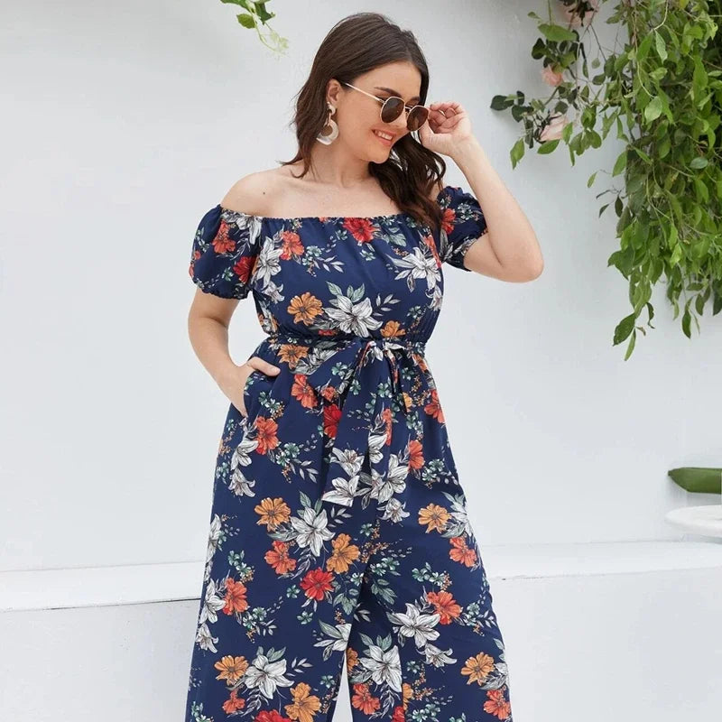 Sizes to 8XL!!!!!   Casual Boho Jumpsuits With Short Sleeves and Elastic Waist