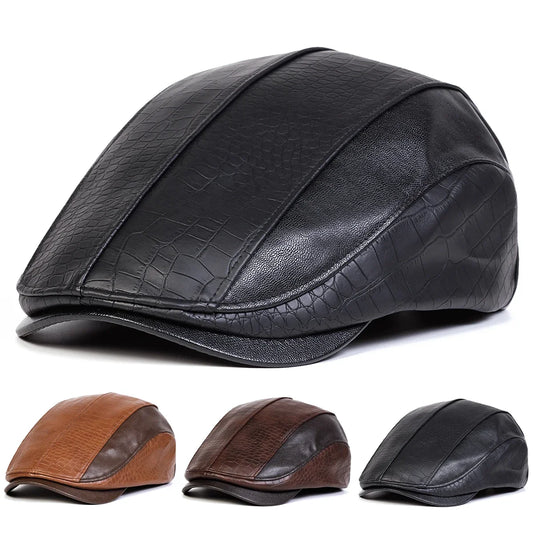 Unisex Retro Newsboy Caps, British Painters' Flat Leather Berets