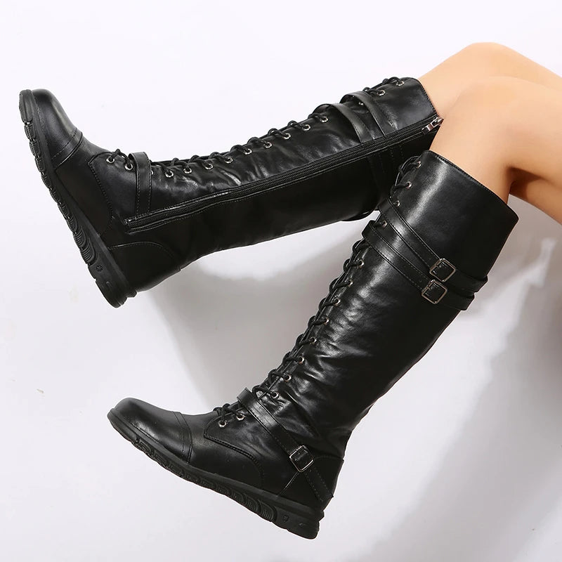 Boho Knee-High Lace-Up Boots, Also in Black and Dark Brown