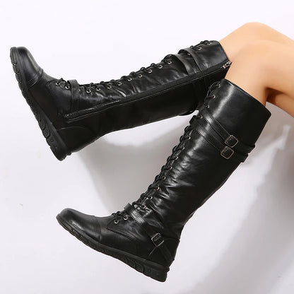 Boho Knee-High Lace-Up Boots, Also in Black and Dark Brown
