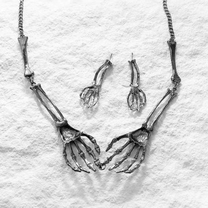 Halloween Skeleton Jewelry Gothic Skeleton Hands Choker and Earrings Set