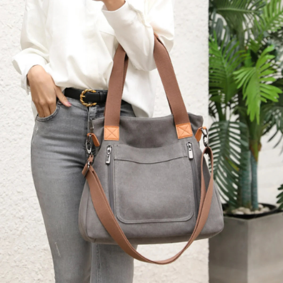 Versatile Handbag Large Capacity Canvas Casual Shoulder Crossbody Bag