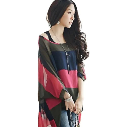 50 patterns to choose from, Plus Size, Boho Batwing Casual Sheer Chiffon Summer Top