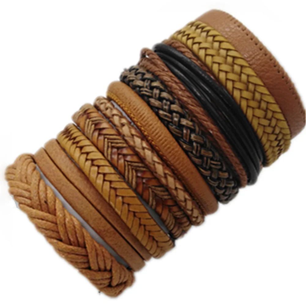 10 Pcs/set Black Wrapped and Woven Handmade Bracelets Male or Women Leather Bracelets