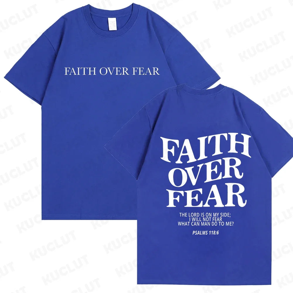 Sizes to 3XL Wide Variety of Colors "Faith Over Fear" T-shirts Christian Clothes Sportswear Bible verse